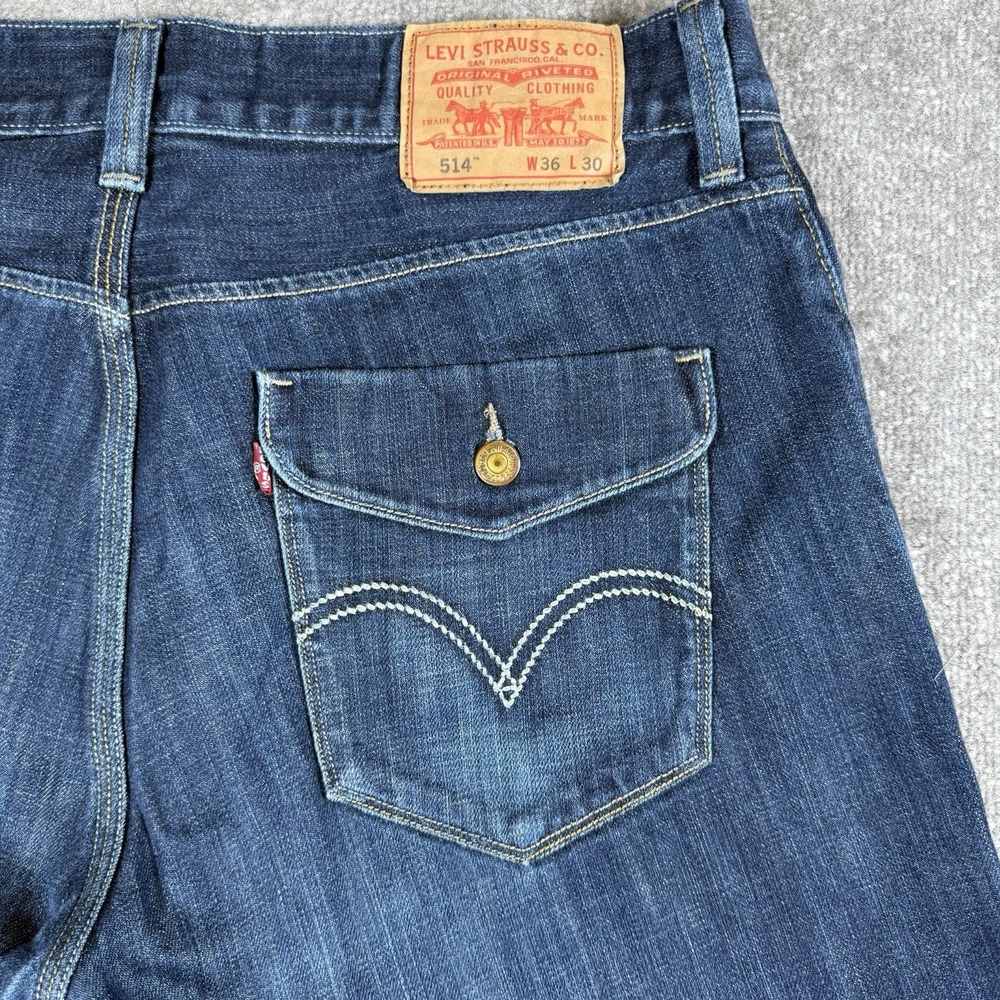 Levi's 514 Jeans Men's 36x30 Blue Denim Pocket Flaps Slim Straight